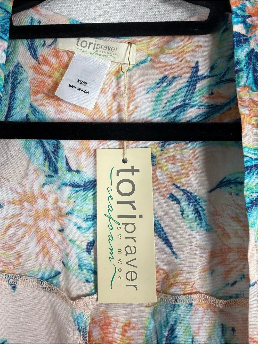Tori Praver Peach & Teal Floral Long Sleeve Kimono Dress